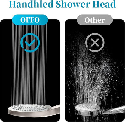 OFFO Handheld Shower Head Set, 6-Mode Brushed Nickel High Pressure Handheld Sprayer with 60" Stainless Steel Shower Hose, High Flow Large Powerful Boosting Handheld Showerhead for Low Water Pressure