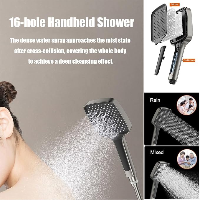 BEITH Thermostatic Shower System, 4 Piano Keys UFO Shower Faucet Set, 31x20cm Square Shower Set, Digital Display, 360° LED Ambient Light, Hydroelectric Power, with Bathtub Faucet (Gun Gray)