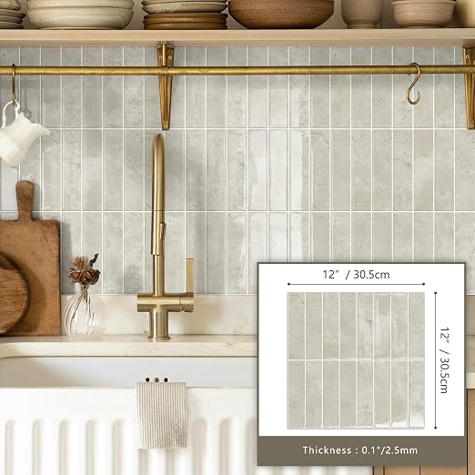 10 Sheets Upgraded Thicker Design Subway Tile Peel and Stick Backsplash | 12”×12”Self Adhesive Wall Tiles Stick on Back Splash for Kitchen,Bathroom,Camper(Beige)