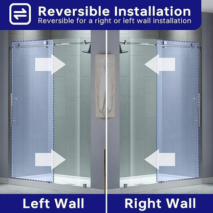 WOODBRIDGE Frameless Sliding Shower Door,44"-48" Width, 76" Height, 3/8" (10 mm) Clear Tempered Glass, Finish, Designed for Smooth Door Closing. Chrome