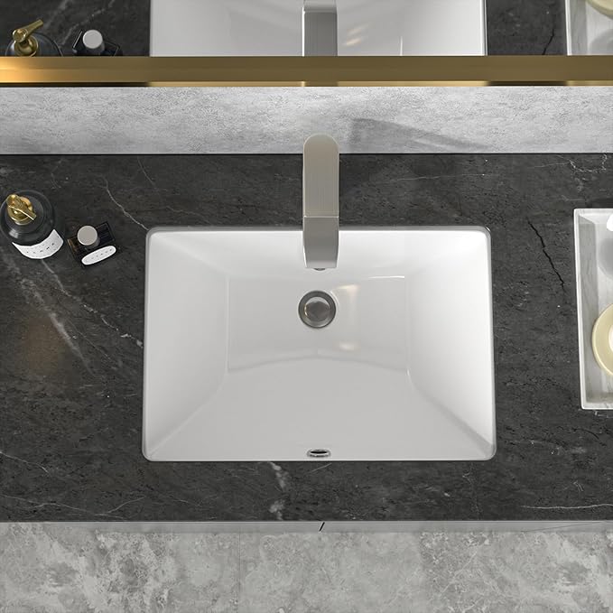 Sarlai Bathroom Sink Undermount - 18.5" Pure White Rectangle Undermount Sink Porcelain Ceramic Lavatory Vanity Bathroom Sink