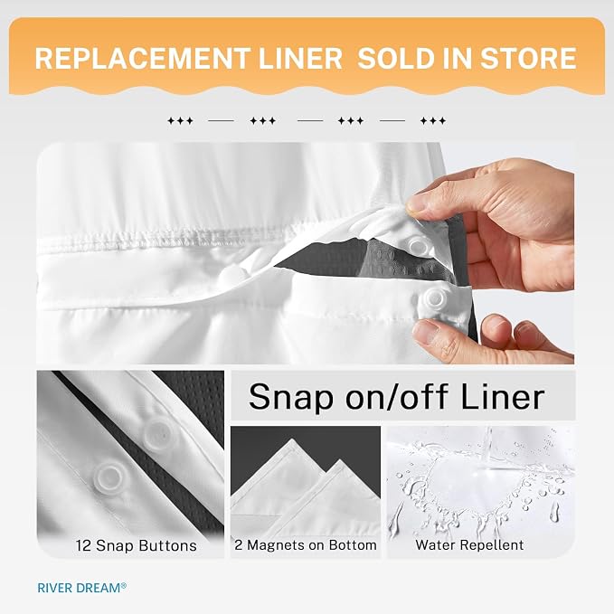River Dream Heavyweight Waffle No Hook Shower Curtain with Liner,Gray,71x74 | Dotted Waffle,Snap-in Liner,Heavy Duty,Quick Dry,Mesh Top Window,With Bottom Magnets,Hotel-Grade,Washable,Standard Size