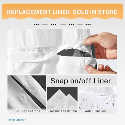 River Dream Heavyweight Waffle No Hook Shower Curtain with Liner,Gray,71x74 | Dotted Waffle,Snap-in Liner,Heavy Duty,Quick Dry,Mesh Top Window,With Bottom Magnets,Hotel-Grade,Washable,Standard Size