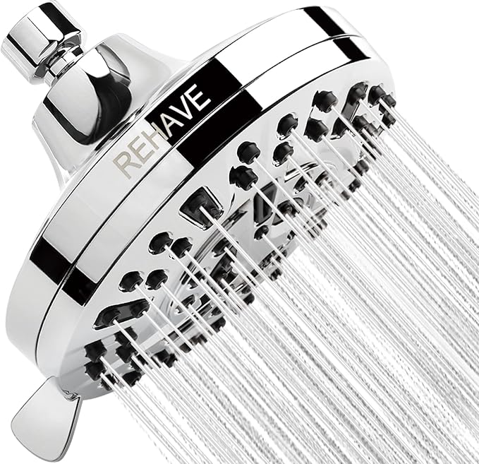 5.1-Inch Rainfall Shower Head with 63 Jets, 8 Spray Modes - Chrome Finish, Brass Angle-Adjustable, Anti-Clogging Silicone Nozzles