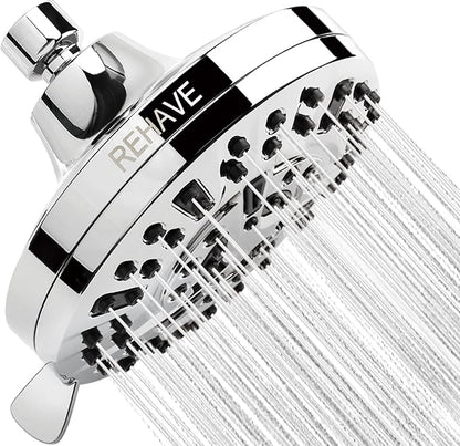5.1-Inch Rainfall Shower Head with 63 Jets, 8 Spray Modes - Chrome Finish, Brass Angle-Adjustable, Anti-Clogging Silicone Nozzles