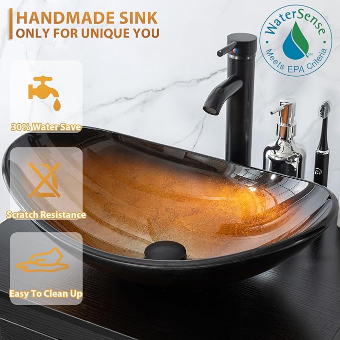 eclife 72" Modern Bathroom Vanity Sink Combo Freestanding Cabinet with Small Side Cabinet, Brown Boat Glass Vessel Sink, Water Save Faucet, Drain (Gray+A29BR)