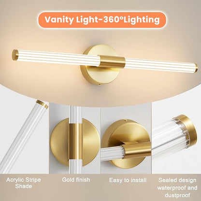 Gold Wall Sconces Set of Two Hardwired LED Vanity Light 23" | Dimmable 5CCT LED Bathroom Light Fixtures, 360° Full Lighting, Modern Vanity Light Bar for Bathroom Mirror