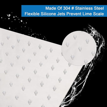Shower Head with Extension Arm, High Pressure Square with ShowerArm, Stainless Steel Rainfall -Waterfall Full Body Coverage (10'' Shower with 16'' Arm, Chrome)
