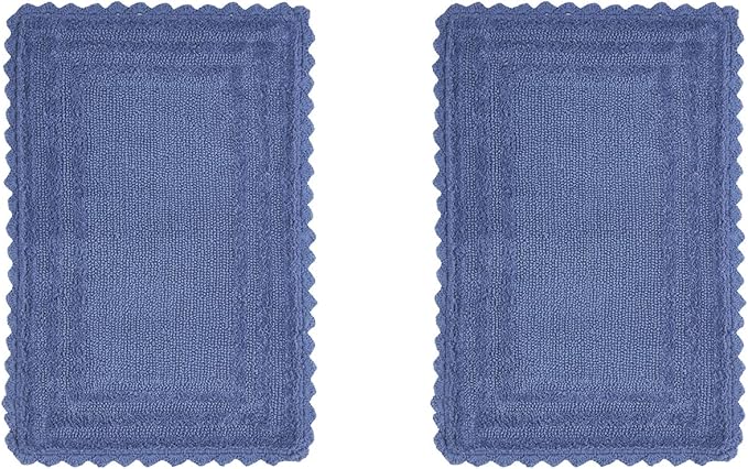 Better Trends Lilly Crochet Collection 100% Cotton 2 Piece Set (17" x 24" | 17" x 24") Bath Rug Set in Blue