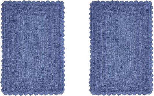 Better Trends Lilly Crochet Collection 100% Cotton 2 Piece Set (17" x 24" | 17" x 24") Bath Rug Set in Blue