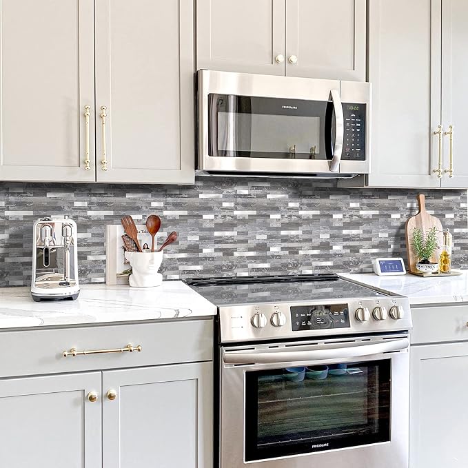 STICKGOO Peel and Stick Backsplash, PVC Wall Tiles Stick on Backsplash for Kitchen(1 Sheet, Distressed Wood with Metal Silver)