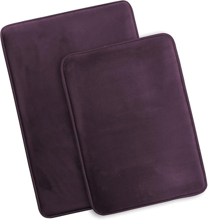 Clara Clark 2 Piece Bathroom Rugs Bath Mat Set, Velvet Memory Foam Bath Mats for Bathroom - Non-Slip, PVC Backing Bath Rugs, Washable - Dries Quickly, Purple