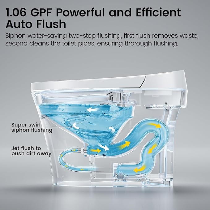 DA80U Smart Toilet, Modern Elongated Bidet with Built-in Water Tank, Assisted Pump, Heated Seat, 1.06 GPF Auto Flush, Warm Water, Remote and Foot Kick Operation, Plus Blackout Flush Feature