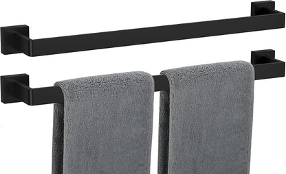 Towel Bar 2 Pack for Bathroom 24 Inch Matte Black Towel Holder 12/16/20/24/28/32/36 Inch Stainless Steel SUS304 Rustproof Towel Rack Modern Square Towel Rod for Bathroom Wall(2, Matte Black, 24 Inch)
