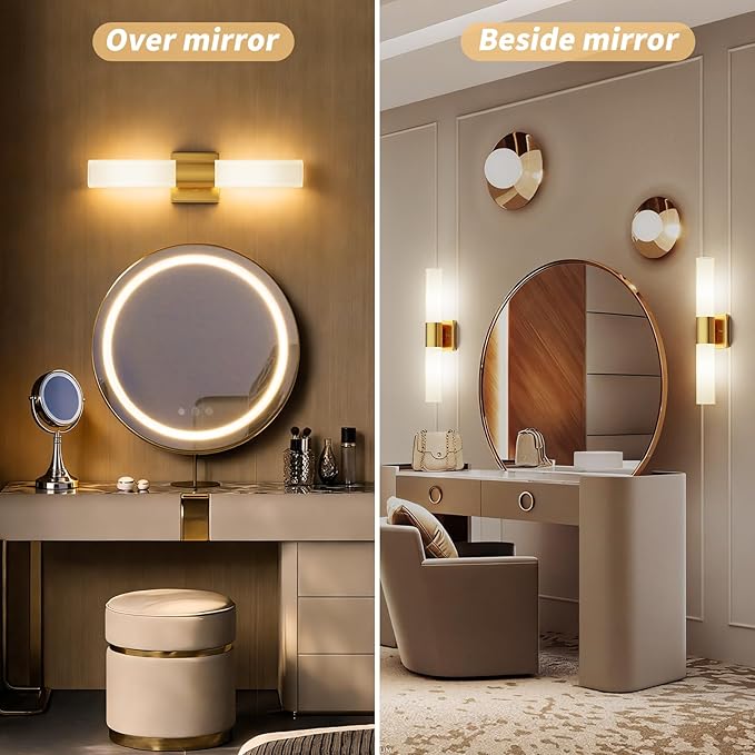 Modern 21" Bathroom Vanity Wall Sconce, Frosted Glass, Gold | Indoor Lighting Fixture, For Living Room, Stairs & Bedroom, Mounting Hardware Included, Easy To Install, Sturdy Metal Build.