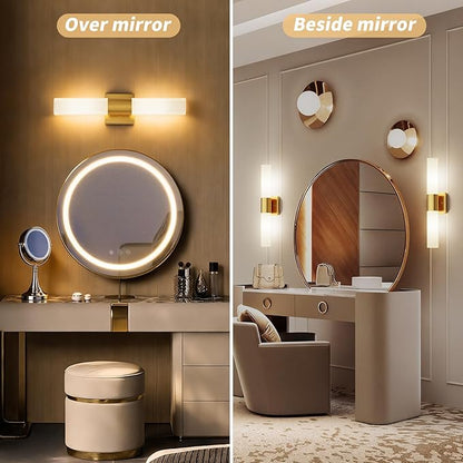 Modern 21" Bathroom Vanity Wall Sconce, Frosted Glass, Gold | Indoor Lighting Fixture, For Living Room, Stairs & Bedroom, Mounting Hardware Included, Easy To Install, Sturdy Metal Build.