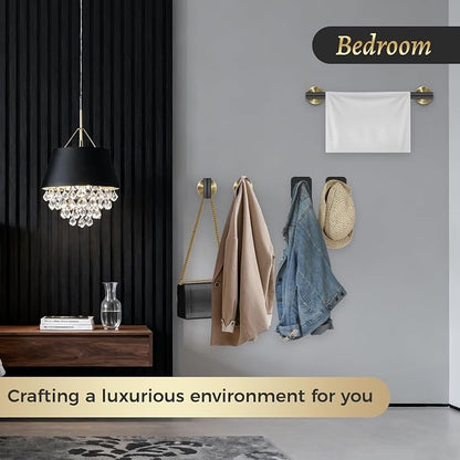 7 Pcs Bathroom Accessories Set, Towel Racks for Bathroom | Black and Gold Bathroom Accessories with Stainless Steel,featuring Bathroom Towel Holder for modern bathroom style.
