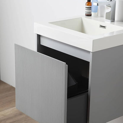 Blossom 20 Inch Bathroom Vanity with Sink | All Wood Wall Mounted Floating Bathroom Vanity Cabinet | Soft-Close Drawer | Modern Minimalist Style Vanities (20" w/Acrylic Sink, Light Grey)