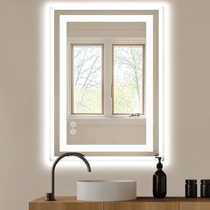 DUMOS 24.1"x32.1" LED Bathroom Mirror, Bathroom Vanity Mirror | Smart Anti-Fog, Front Light and Backlit, 3 Color Temperatures, Dimmable, Memory Function