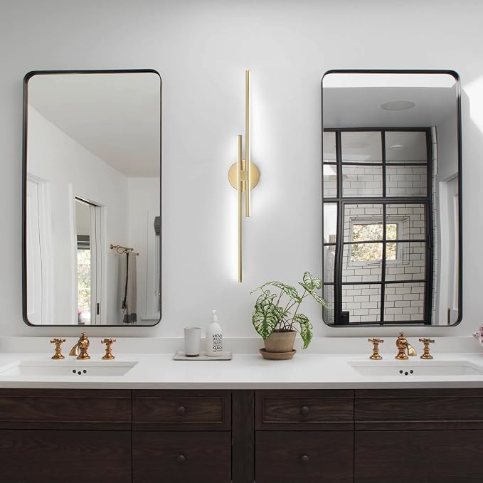 EDISLIVE Dimmable Modern LED Vanity Light Fixtures Bathroom Vanity Wall Lighting, 31.5 in Mirror Vanity Lighting Fixtures for Bathroom Bedroom Makeup Living Room, Gold