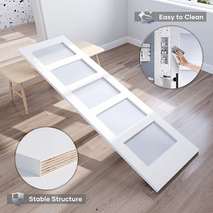 Double 28×84 Inch Glass Barn Door Slab and 10ft Hardware Kit Included, 5 Frosted Glass, LVL Wood Panel Covered with White Water-Proof Scratch-Proof PVC Surface, Simple DIY Assembly