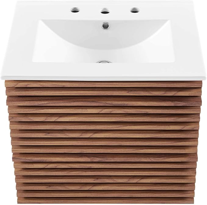Modway Render 24" Wall-Mount Bathroom Vanity in Walnut White