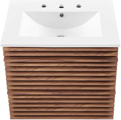 Modway Render 24" Wall-Mount Bathroom Vanity in Walnut White