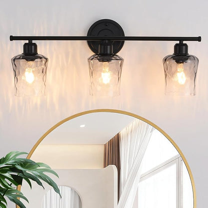 3-Light Bathroom Light Fixtures Black Vanity Light with Grey Glass Shade | Modxian Modern E26 Bathroom Wall light for Over Mirror, Kitchen, Hallway, Cabinet, Porch, Bedroom