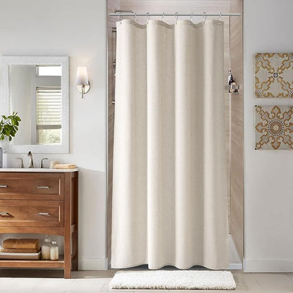 48 Inch Shower Curtain - Stall Narrow Half Green Linen Ultra Thick Fabric Shower Curtain Set with Hooks, Boho Farmhouse Rustic RV Camper Bath Curtains for Bathroom, Apricot, 48x72