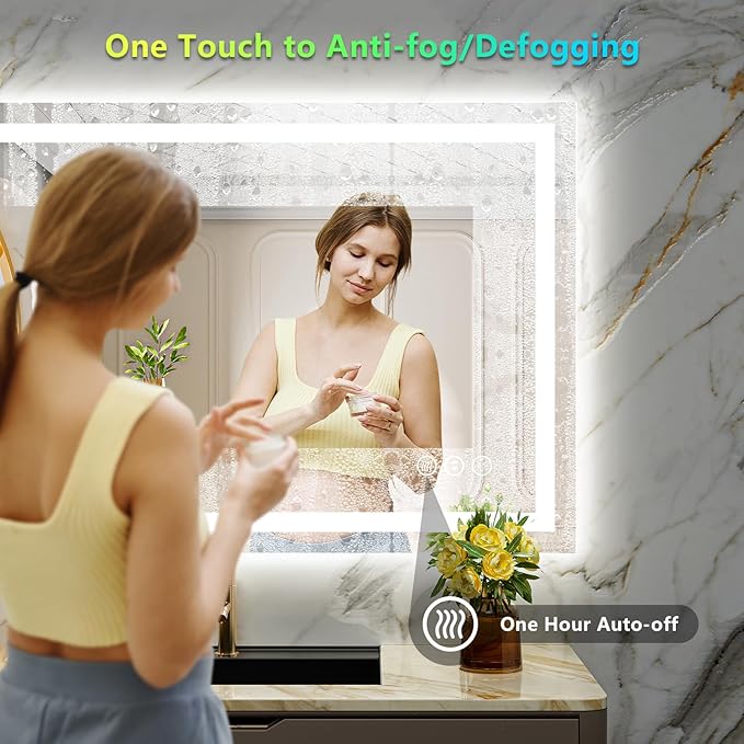 44x36 LED Bathroom Mirror with Lights, RGB Backlit Lighted Mirror | Backlit and Front Light, Anti-Fog, 3 Color Dimmable, Memory, Tempered Glass, IP54 Waterproof, UL Listed