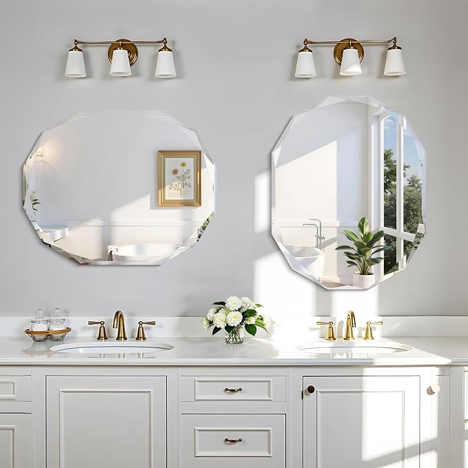 GLASHOM Frameless Oval Bathroom Mirror, 24x30 inch Beveled Wall Mirror | Modern Vanity Decor Mirror for Bathroom, Living Room, Entryway, Bathroom Mirrors for Over Sink Horizontal or Vertical