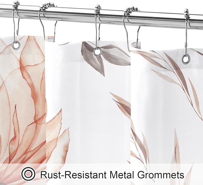 Litabel Long Boho Watercolor Floral Shower Curtain 72 x 78, Orange and Grey Ink Painting Style Flower Shower Curtains for Chic Elegant Bathroom, Artistic 78 Inch Long Fabric Shower Curtain