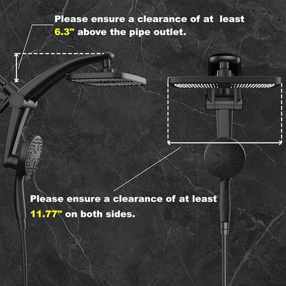 12-Inch High Pressure Rain Shower Head with Handheld Spray Combo, Magnetic | Dual shower heads; one-piece bracket adjusts height and angle; 9 settings: 8 sprays + 1 Power Jet for cleaning; easy install