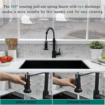 Undermount Laundry Utility Sink with Faucet, 23"x18"x12" Black Stainless Steel Laundry Sink Undermount Utility Sink Laundry Room Sink 16 Gauge Single Bowl Deep Laundry Sinks