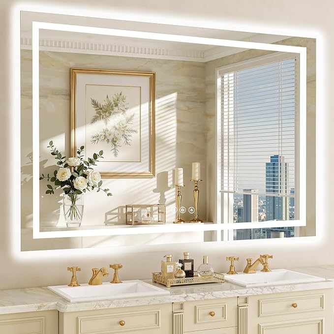 60"x40" LED Bathroom Mirror with Lights, Anti-Fog, Backlit+Frontlit | CRI 95, Stepless Dimmable, 3 Colors Lighting, Shatterproof Tempered Glass, HD Reflection, Memory, (Horizontal/Vertical)