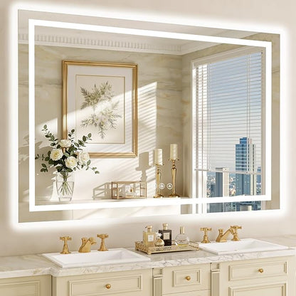 60"x40" LED Bathroom Mirror with Lights, Anti-Fog, Backlit+Frontlit | CRI 95, Stepless Dimmable, 3 Colors Lighting, Shatterproof Tempered Glass, HD Reflection, Memory, (Horizontal/Vertical)