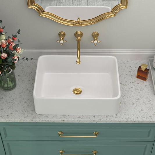 Rectangular Vessel Sink - Beslend 19''x15'' Bathroom Sink Rectangle Above Counter White Ceramic Porcelain Vessel Sinks Art Basin