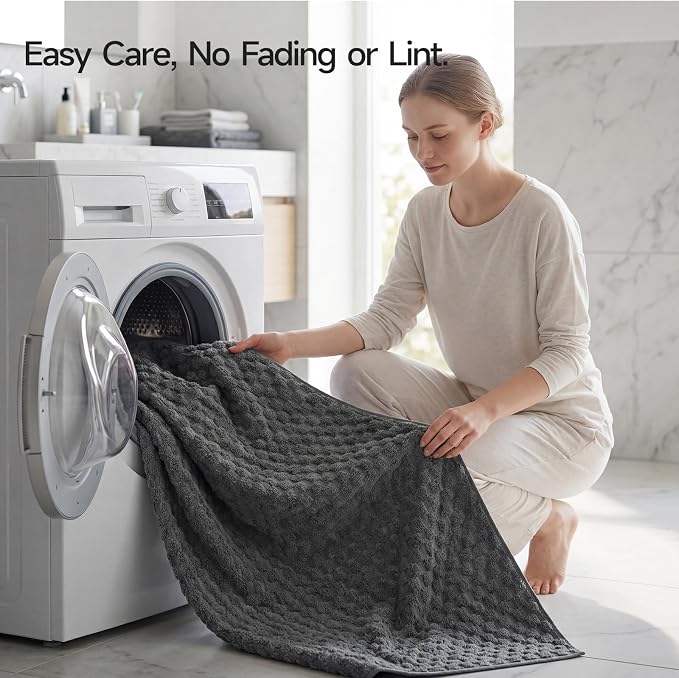 REDKISS 4 Pack Charcoal Gray Microfiber Bath Towels - Large Shower Towels Set for Bathroom, Super Absorbent Towel Set of 4 Lagre, Quick Dry Bathroom Towel for Spa, Gym,Travel, Lint Free, Ultra Soft