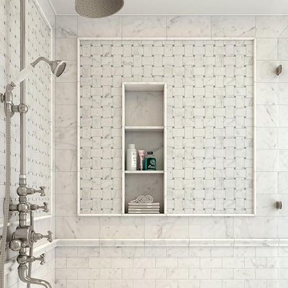 Carrara White 12 Pack of 3/5''x12'' Marble Pencil Liner Tile, Edge Trim Molding for Shower, Polished Bullnose Tile Trim for Kitchen and Bathroom Backsplash