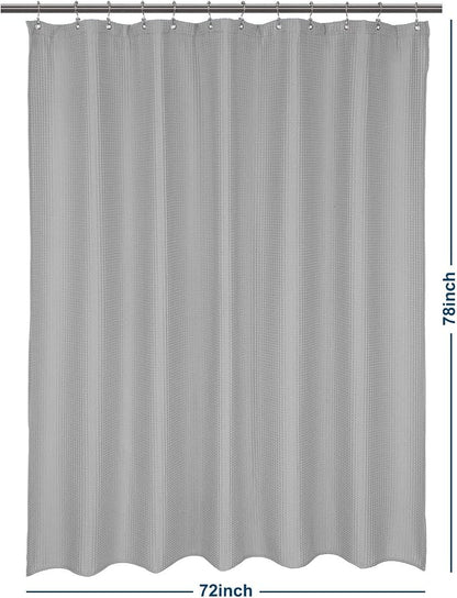 Barossa Design Long Shower Curtain 78" Height - Honeycomb Waffle Weave & Cotton Blend, Hotel Luxury & Spa, Heavy Weight Fabric, Washable - Lake Wanaka Gray, 72x78