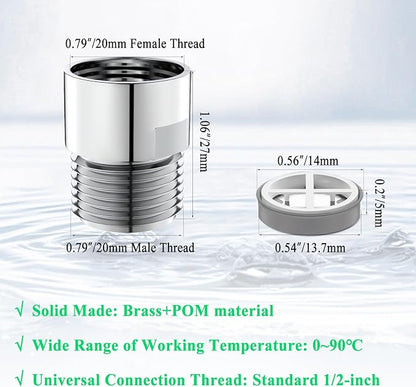 YDmeet 5 Pcs Shower Flow Reducer Limiter Set, 1/2 Inch Flow Restrictor Control Valve for Fixed Handheld and Shower Head 1.5/1.8/2.0/2.5/3.2 GPM