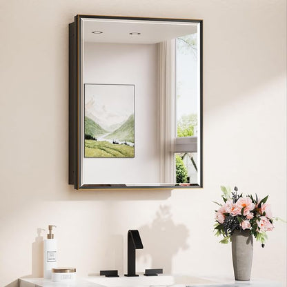 TokeShimi 20 x 26 Bathroom Medicine Cabinet with Mirror Beveled, Aluminum Framed Recessed Medicine Cabinet with Mirror Oil Rubbed Bronze Mirrored with Storage Adjustable