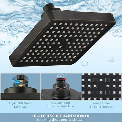 High Pressure Rain Shower Head with Filtered - 6" Square Showerhead Filter for Remove Chlorine and Harmful Substances, Improve Hair and Skin Problems, Oil Rubbed Bronze