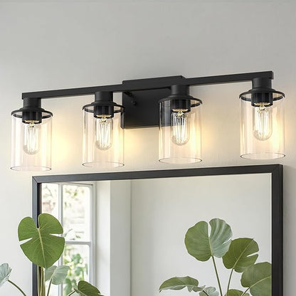 DORESshop 4-Light Black Bathroom Light Fixture Over Mirror ETL Listed | Modern Vanity Lights With Clear Glass Shade, Bathroom Wall Light, Wall Sconce for Hallway Bedroom Living Room, ETL Listed