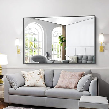 Black Bathroom Mirror for Wall, 60x36 Inch Rectangle Mirrors with Metal Frame, Modern Vanity Wall Mirror Decor for Entryway Hangs, Bathroom Living Room Horizontal or Vertical