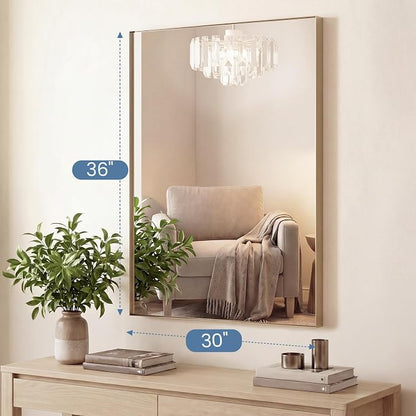 DUMOS 30"x36" Wall Mirror, Bathroom Mirrors for Over Sink, Gold | Tempered Glass & Anti Rust Metal Frame, Decor for Entryway, Living Room, Bathroom, Vanity