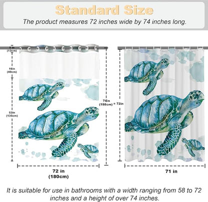 Ocean Sea Turtle Theme No Hook Waffle Weave Kids Shower Curtain with Snap in Liner Nautical Tropical Blue Bathroom Decor Set 72 W x 74 H Inch Teal