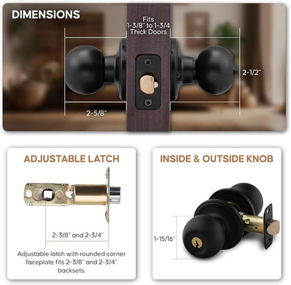 Copper Creek Entry Door Knob – Keyed Entry Handle with Lock and Key, ANSI Grade-3 Certified, DIY-Friendly Install for Interior and Exterior Entrance Doors – Matte Black (1 Pack)