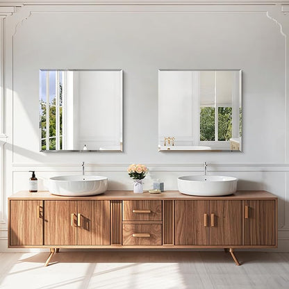 KOCUUY Beveled Square Mirror, 24x24 Inch Frameless Bathroom Mirror for Over Sink, Upgraded Shatterproof Beveled Unframed Design Mirror for Bathroom, Bedroom, Hang Horizontal/Vertical