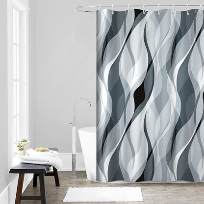 Blue Shower Curtain, Modern Abstract Blue and Grey Striped Shower Curtain Set for Bathroom Waterproof Polyester Shower Curtain with Hooks, 54x72 Inch